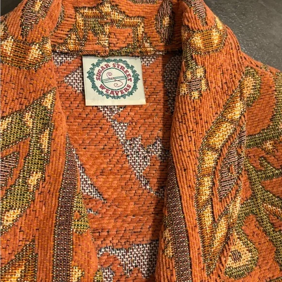 Coachella Vintage 90’s Sugar Street Weavers Tapestry Retro Jacket Persimmon SM - Picture 9 of 10